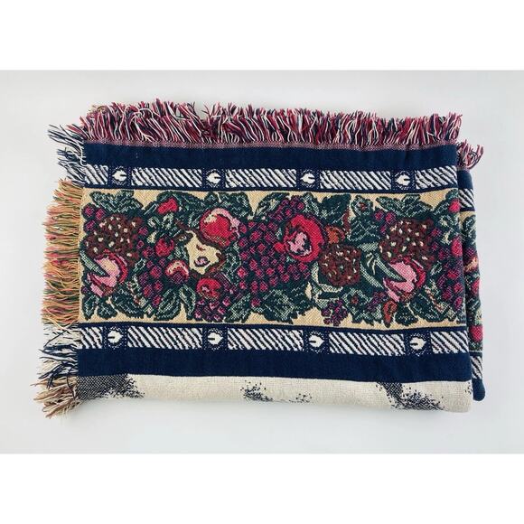 Vintage Cherub Thick Tapestry Throw Blanket Fringe Baby Angel American Weavers - Picture 6 of 9